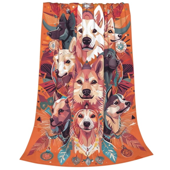 Vibrant Tribal Dog Flannel Throw Blanket,Dreamcatcher Puppy Fleece Blanket, Colorful Boho Pet Flannel Blankets 50x40