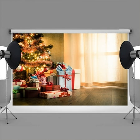 Image of HelloDecor 7x5ft Christmas backdrops Indoor window Christmas tree christmas photo background