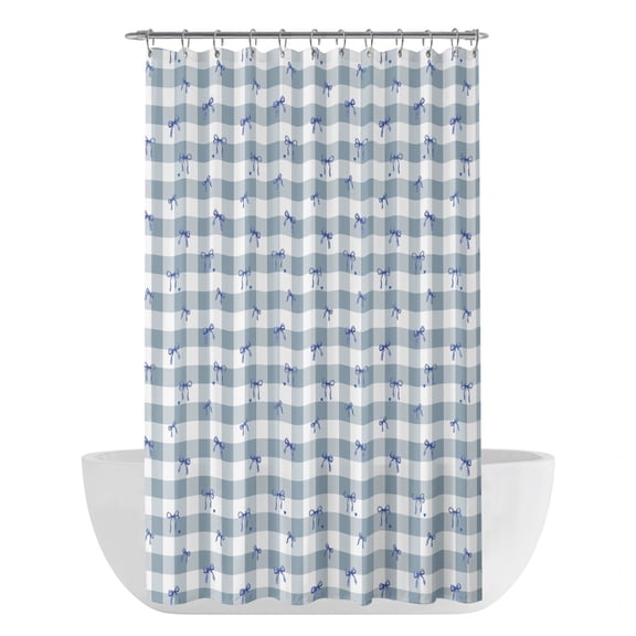 Blue Plaid Shower Curtain - Water Repellent Fabric Shower Curtains Washable, Farmhouse Checkered Elegant Pastoral Decorative Polyester Cloth Bathroom Curtains Modern Bath Decor 36"x72"