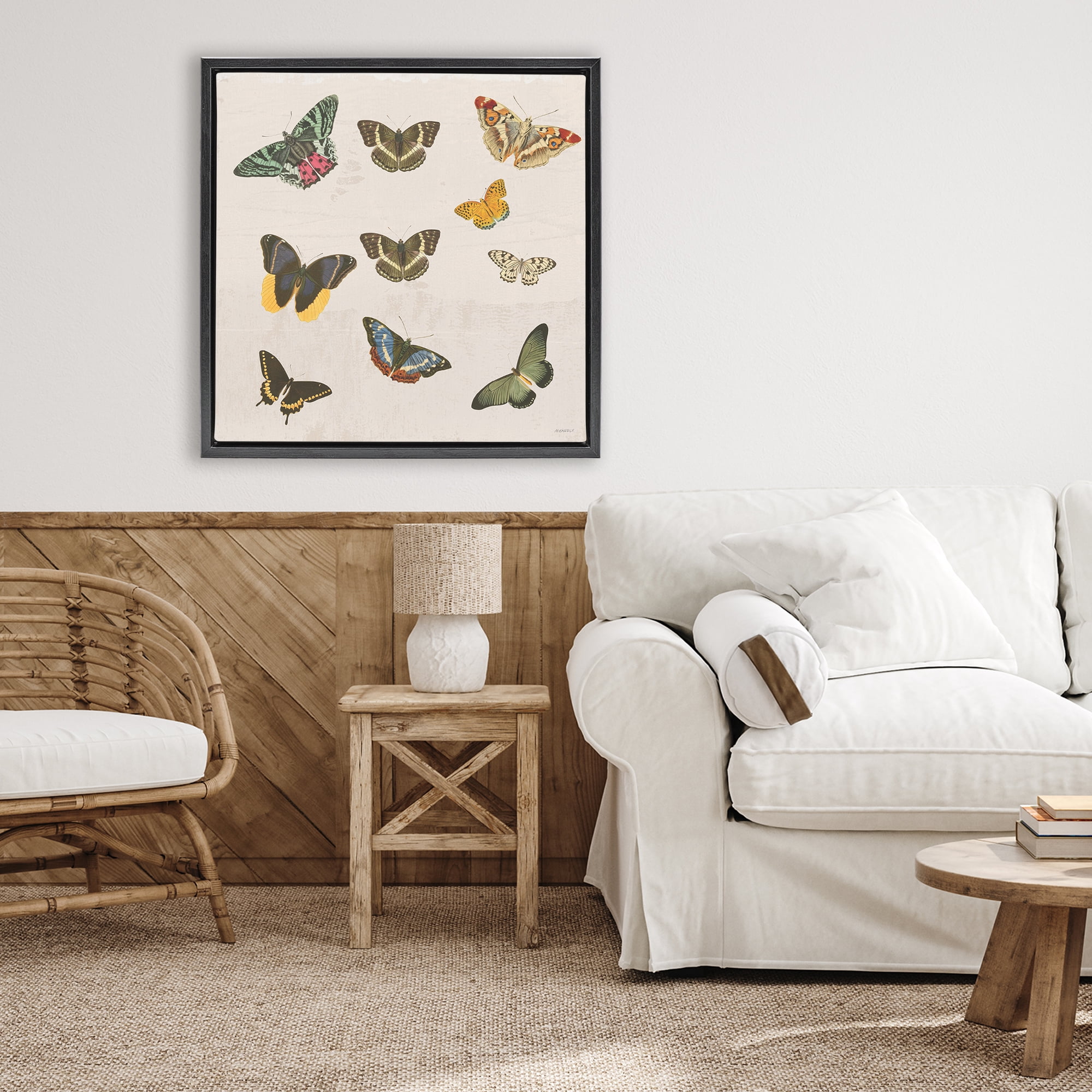 Stupell Industries Antique Butterfly Flight Black Framed Floater Canvas Wall Art, design by Dan Meneely