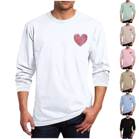 BiZtdJrK Long Sleeve T Shirt for Men Plus Size Heart Print Casual Tee Tops Lightweight Loose Fit Basic Tees Valentines Gifts Black L