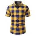 thumbnail image 2 of Men's Plaid Button Down Shirts Short Sleeve 4-Way Stretch Slim Fit Dress Shirts for Men Business Casual Shirts Size M-4XL Yellow, 2 of 5