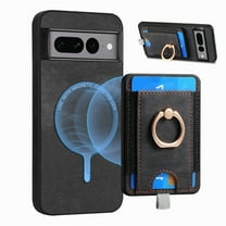 Dteck for Google Pixel 7 Case, 2 in 1 Magnetic Wallet with Phone Grip, Compatible with MagSafe, Detachable Premium PU Leather Magnetic Case with Card Slots Ring Holder,Black