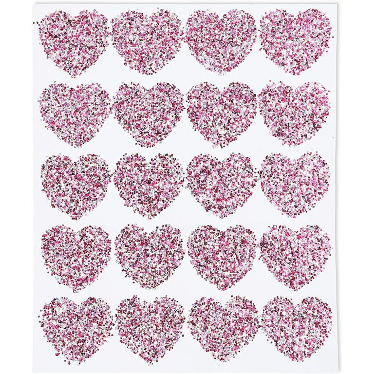 200-Pack 1.5-Inch Holographic Glitter Heart Stickers, Adhesive