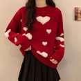 thumbnail image 2 of MOJOGO Cute Heart Print Sweater for Women Basic Crewneck Long Sleeve Pullover Tops Sweet Outfits for Valentine's Day Red Free Size, 2 of 8