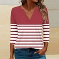 thumbnail image 6 of cfhntfmh 3/4 Length Sleeve Womens Tops V Neck Casual Striped Shirts Trendy Blouses Summer Basic Tee Loose Fit Soft Blouse, 6 of 6