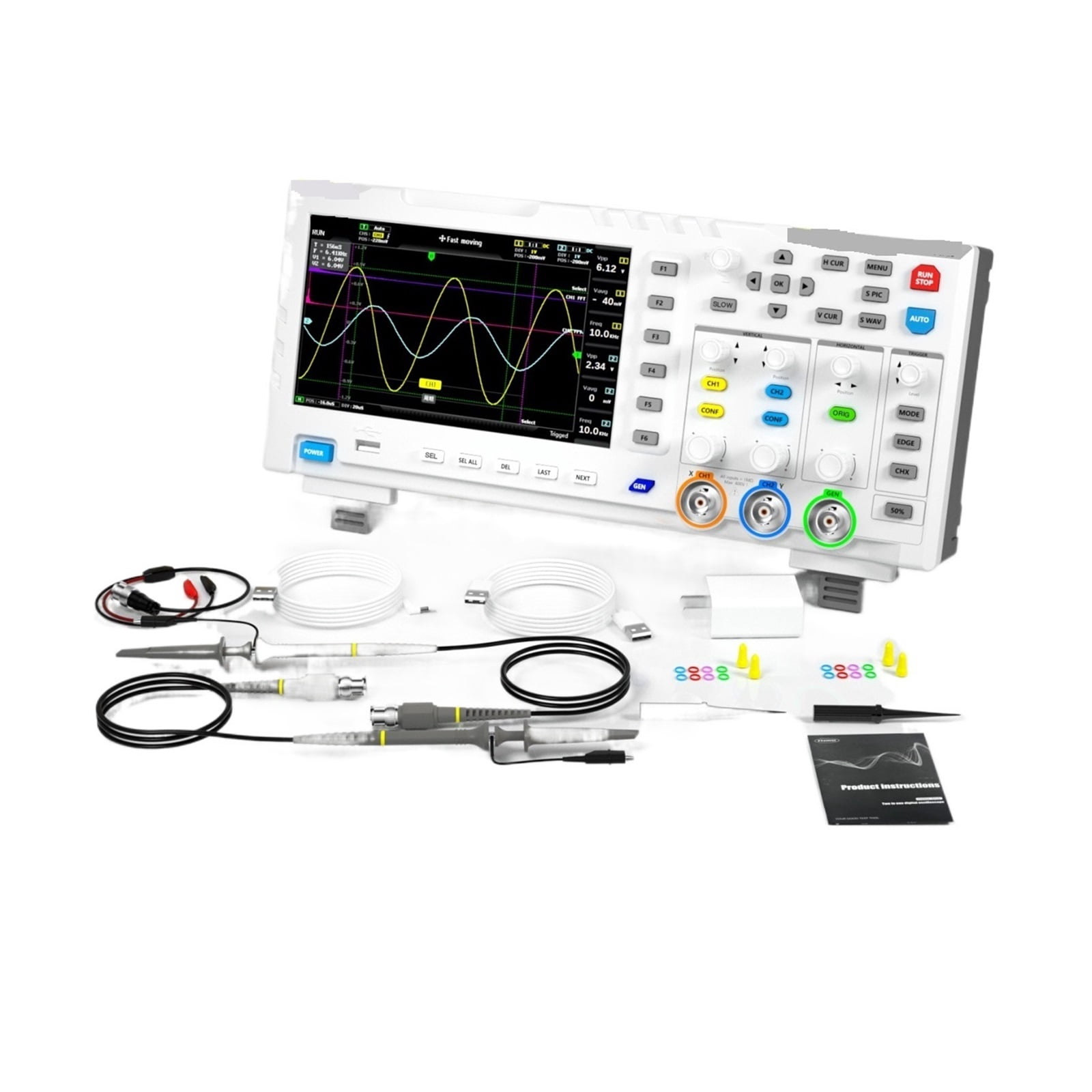 1014D Desktop Oscilloscope 100MHZ*2 1GS/s 2 In 1 Dual Channel Digital Oscilloscope 10MHZ Signal Generator ,Professional Designed
