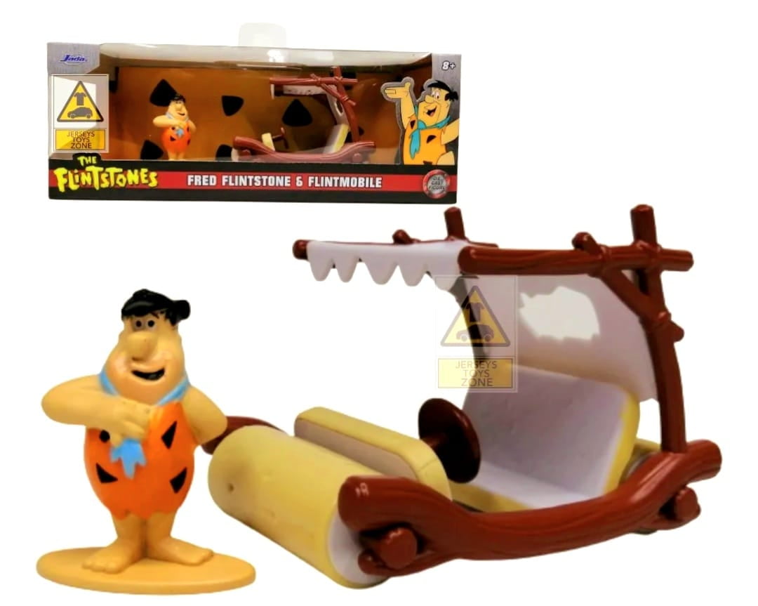 Coche De Los Picapiedra En Escala 1:32 De Jada Toys – Metal Con Figura De Pedro Y Ruedas De Goma