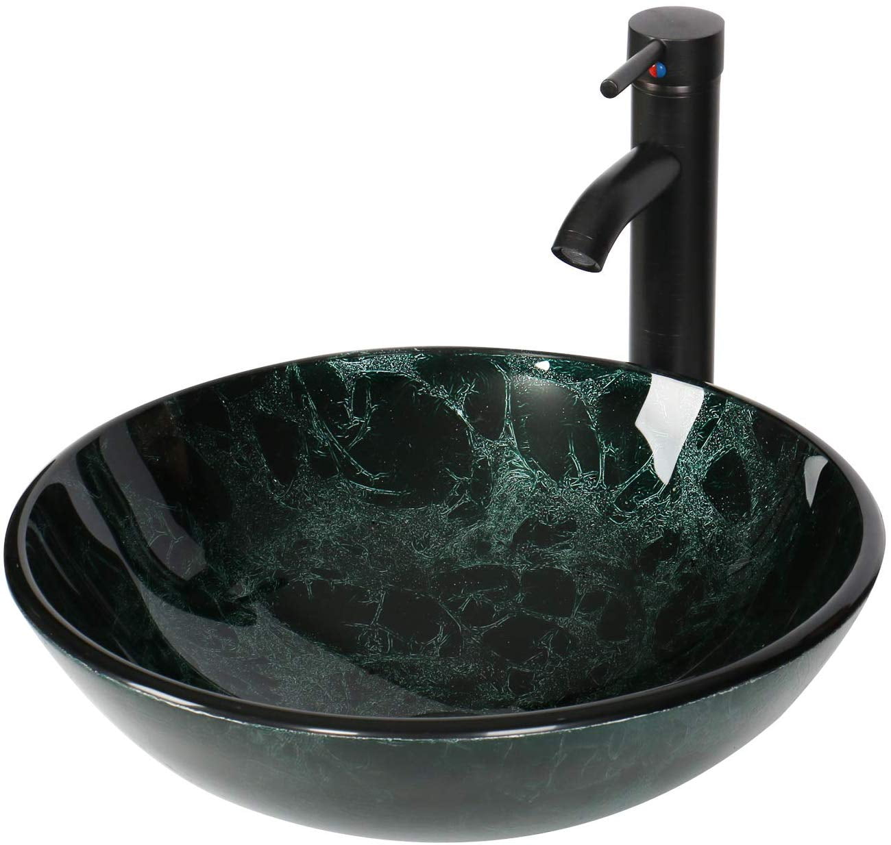 Artistic Tempered Glass Round Vessel Sink Bathroom Lavatory Bowl Basin Hotel Spa 