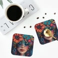 thumbnail image 4 of Sigee Bohemian Colorful Flower Woman for Water-Resistant, Heat-Resistant, Non-Slip Leather Coasters Set, Ideal for Coffee Table, Office, Bar, Home Decor-Square, 4 of 6