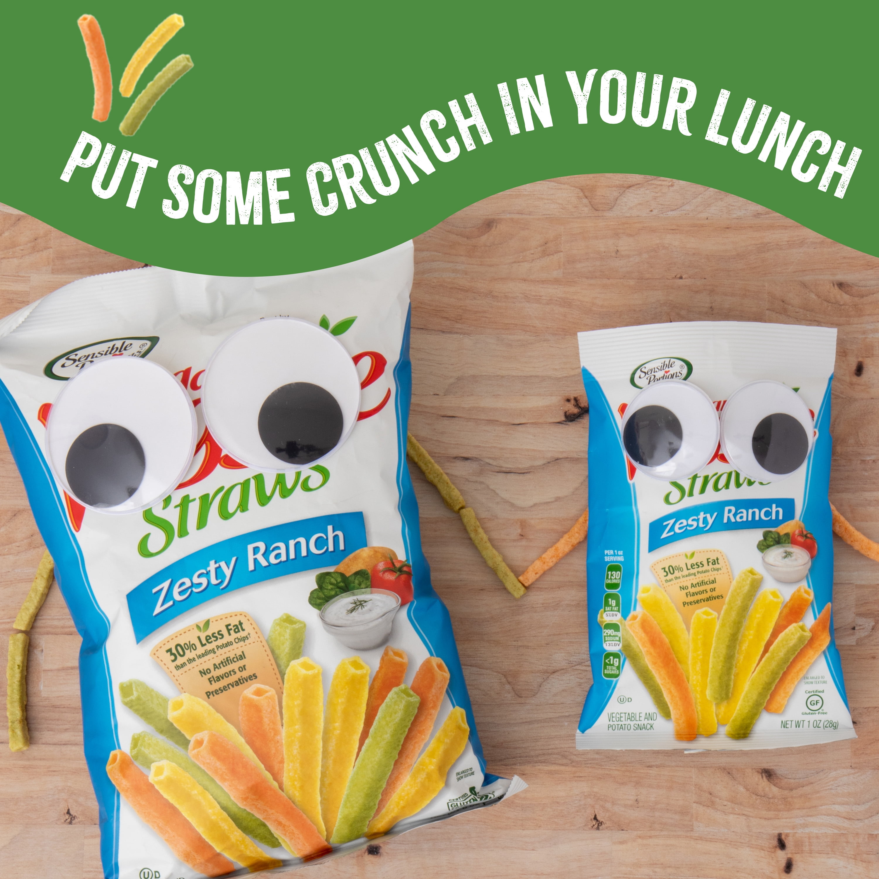 (6 pack) Sensible Portions Garden Veggie Straws, Zesty Ranch, 14 oz