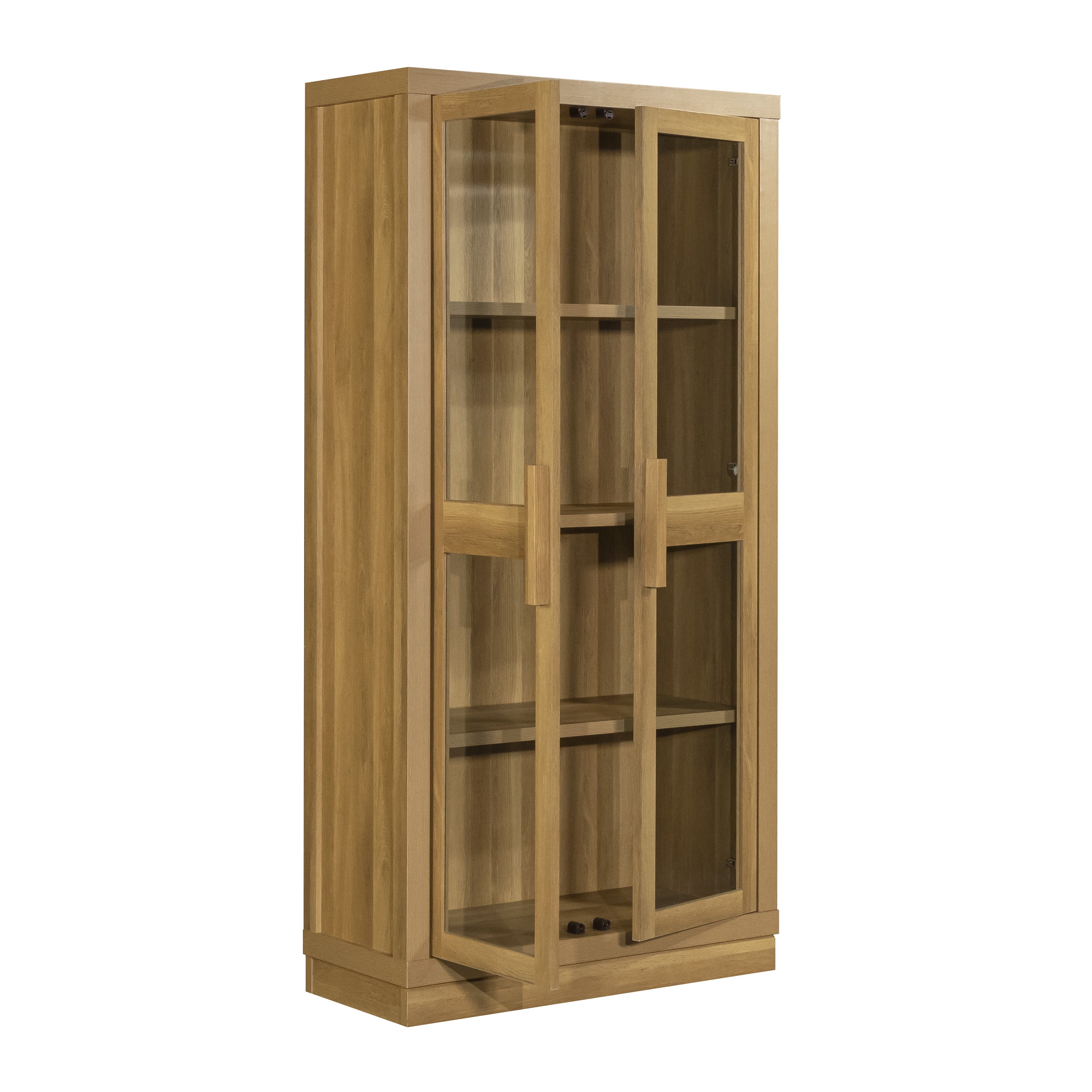 Better Homes & Gardens Ezra Glass Door Storage Accent Cabinet, Light Honey finish