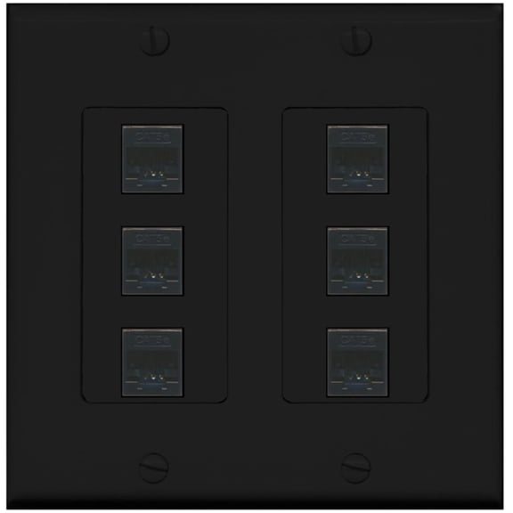Ultra Spec Cables 6 Port Cat5e Ethernet F/F Wall Plate 2 Gang Black