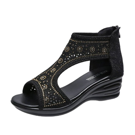 ShiShine Womens High Top Wedge Sandals with Rhinestone Cutout Details Comfortable Footwear for Travel and Everyday Wear