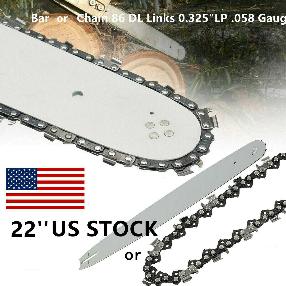 Replacement 18" Chainsaw Saw Chain Guide Bar 72DL 0.325" Pitch .058 Gauge