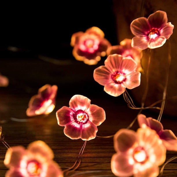 Luces LED Sakura, guirnalda de flores de cerezo, guirnalda de luces de cerezo rosa para fiestas, bodas, cumpleaños y decoración (2 m, 10 LED)