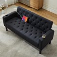 thumbnail image 5 of 62" Mid-Century Modern Tufted Black Leather Loveseat Sofa with USB Charging Ports and Cup Holders for Compact Spaces, 5 of 9