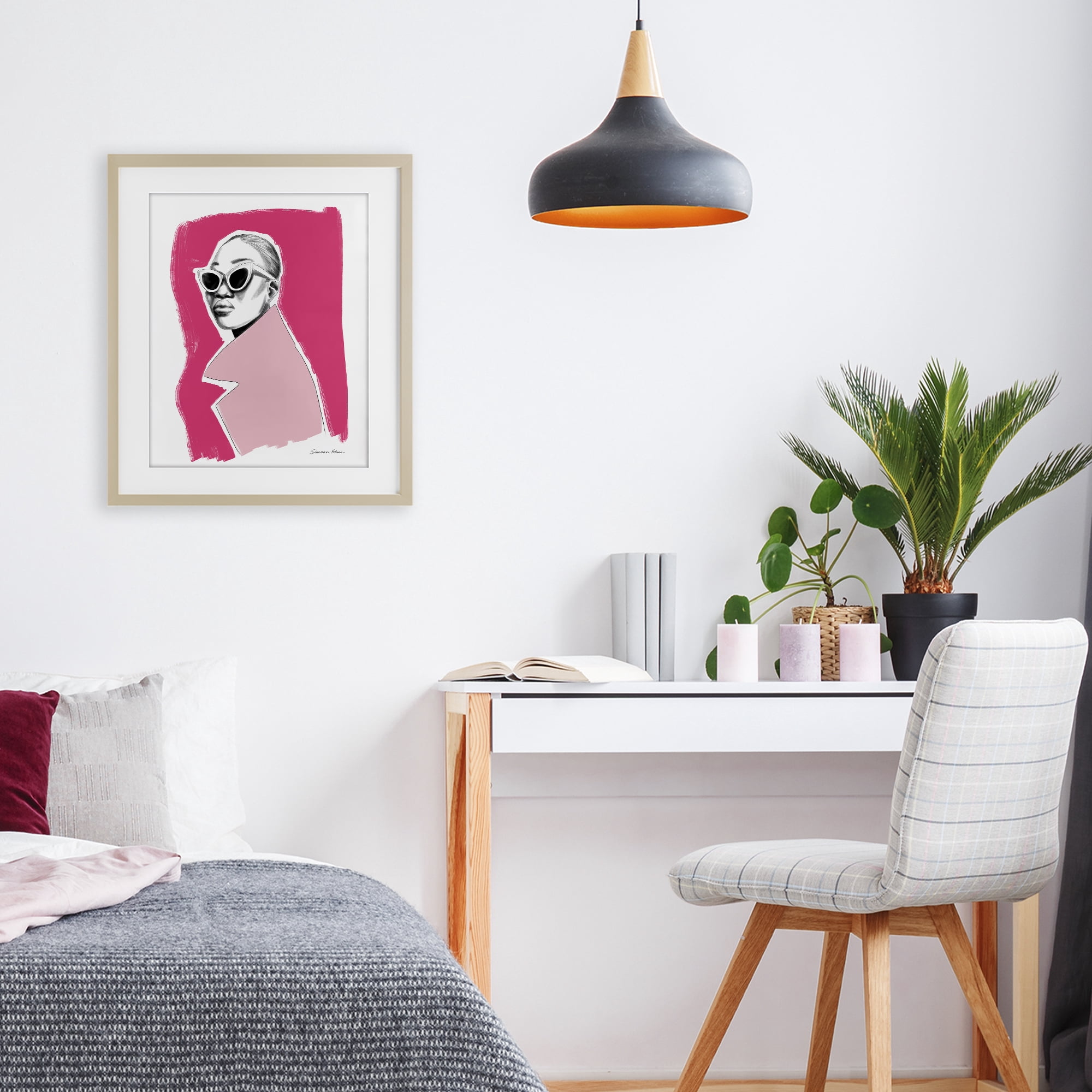 Stupell Industries Pink Attitude Fashion Portrait Birch Framed Print Under Glass, design by Simone Elum
