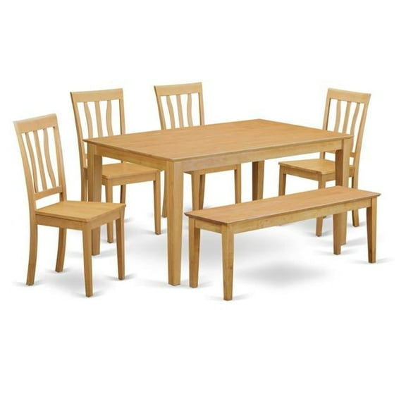 East West Furniture CAAN6-OAK-W Kitchen Dinette Table & 4 Room Chairs Coupled with A Wooden Bench, Oak