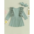 thumbnail image 4 of Bagilaanoe Toddler Baby Girl Fall Dress Ribbed Long Sleeves A-line Princess Dresses Headband 3M 6M 9M 12M 18M 24M 3T Infant Autume Casual Sundress, 4 of 8