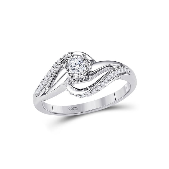 FB Jewels 10kt White Gold Round Diamond Solitaire Swirl Bridal Wedding Engagement Ring 1/5 Cttw Size 8.5