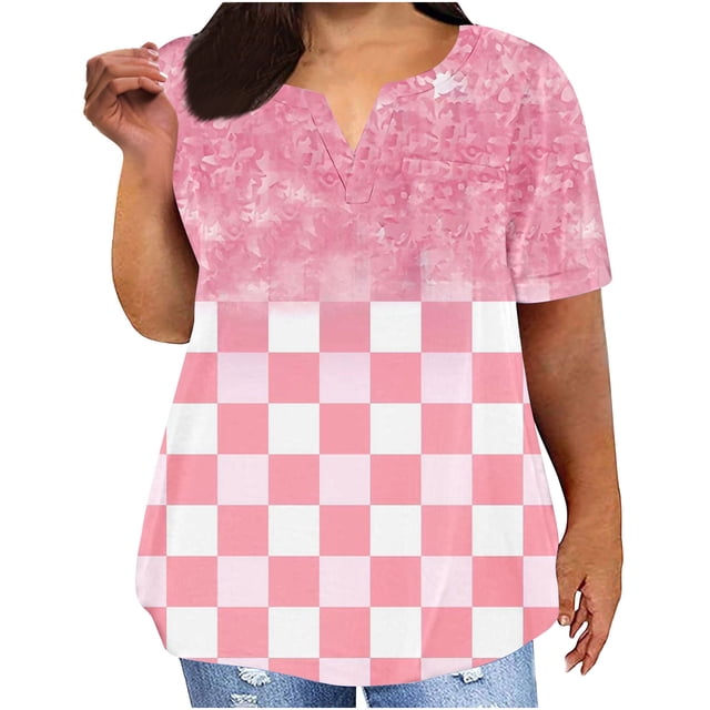 Plus Tamaño de las Mujeres Blusas, Cuello en V Casual Suelto Manga Corta Superior, Impresión Blusa Poliéster Spandex