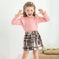 thumbnail image 5 of Toddler Girl 2Pcs Outfits Set Solid Ruffle Long Sleeve Ribbed T-Shirt Knit Tops Plaid Button Skirts Set Spring Fall Winter Clothes Kid 2-7 Years, 5 of 13