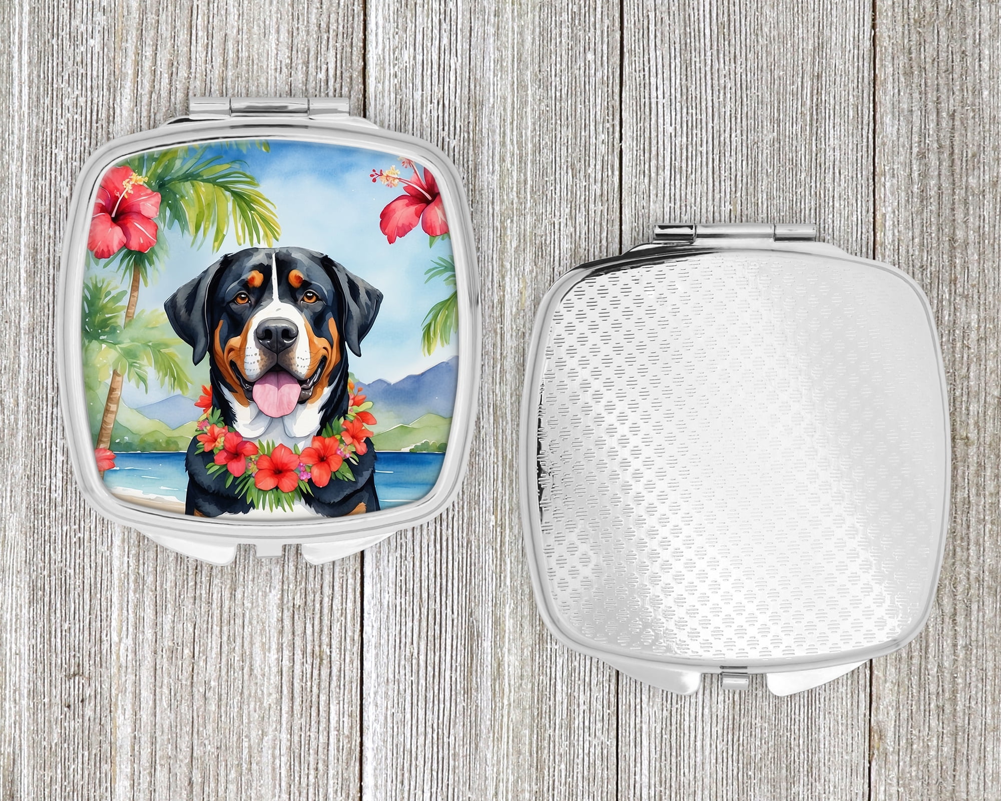 Greater Swiss Mountain Dog Luau Compact Mirror 2.75 in x 3 in