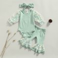 thumbnail image 2 of Baby Girls Ruffle Long Sleeve Floral Romper Bodysuit Flare Pants Bell Bottoms Outfits Headband Set, 2 of 7