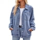 thumbnail image 3 of Chaqueta Vaquera de Larga con Botones y Bolsillos para Mujer Azul L, 3 of 10