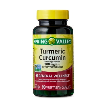 Spring Valley Turmeric Curcumin with Ginger Powder General Wellness Dietary Supplement Vegetarian Capsules, 500 mg, 90 Count