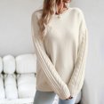 thumbnail image 5 of RYRJJ Womens Oversized Sweaters Fall Crew Neck Long Sleeve Drop Shoulder Pullover Casual Cable Knit Chunky Sweater Tops(Beige,L), 5 of 9