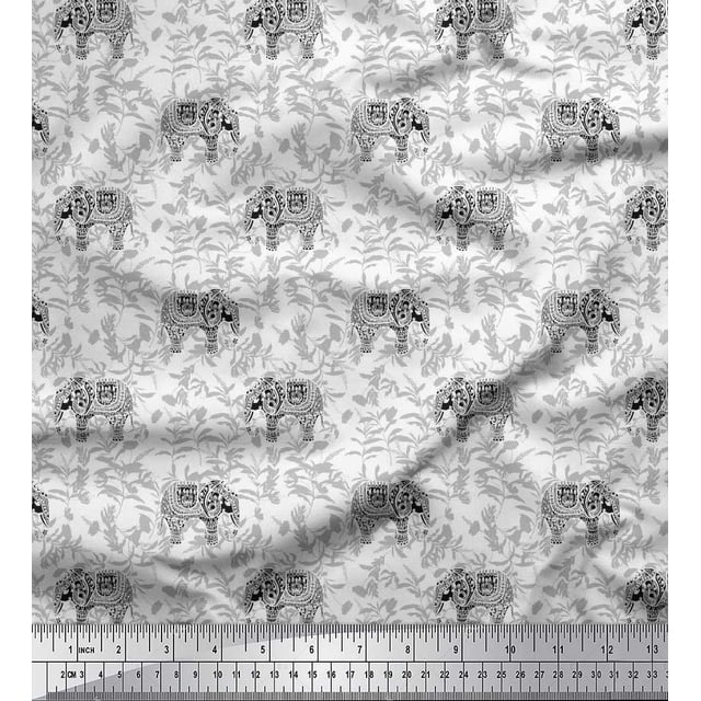 Soimoi Green Poly Georgette Fabric Plam Tree,Chair & Girl Beach Print Sewing Fabric Yard 42 Inch Wide
