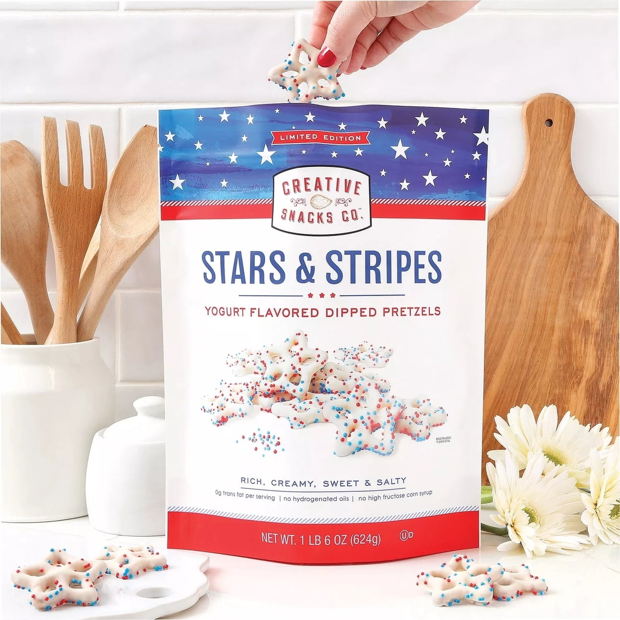 Creative Snacks Co. Stars and Stripes Yogurt Flavored Dipped Pretzels 22 Ounce