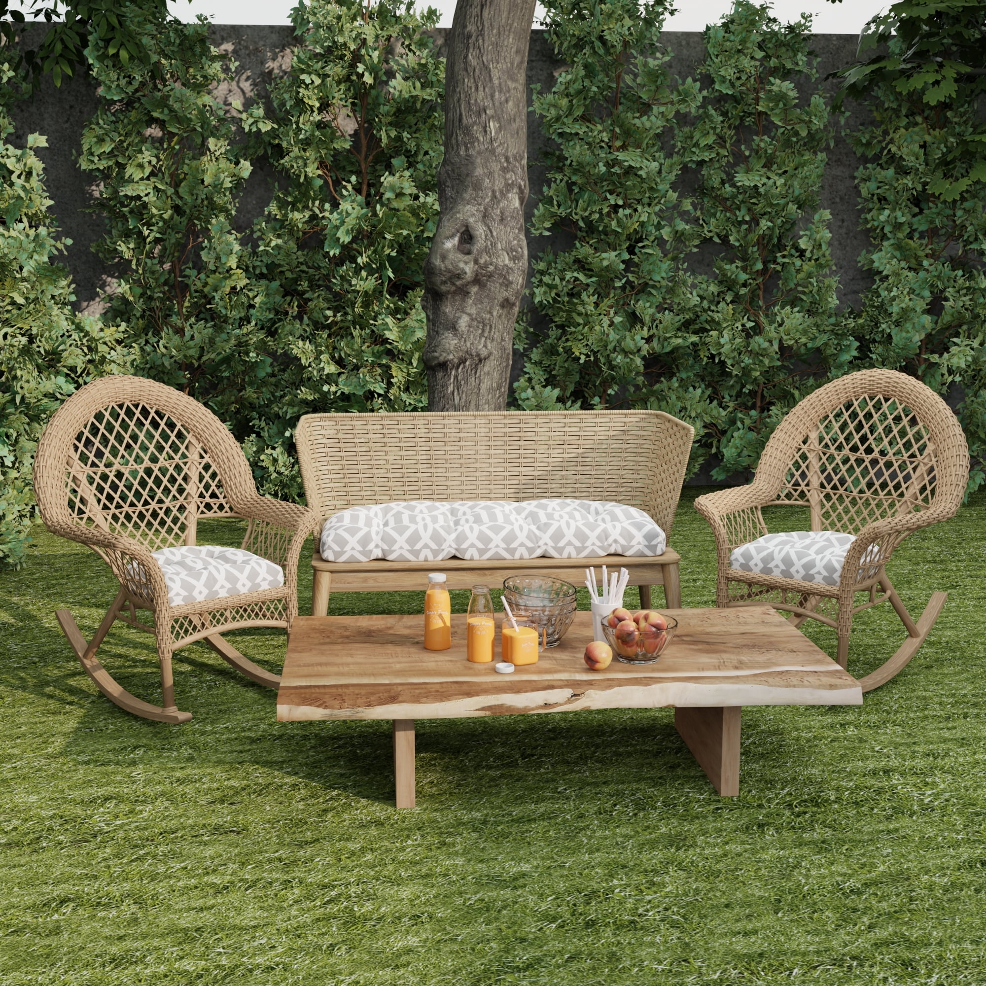 Jordan Manufacturing 18" x 18" Chauncey Pumice Gray Geometric Square Tufted Contoured Outdoor Wicker Seat Cushion (2 Pack)