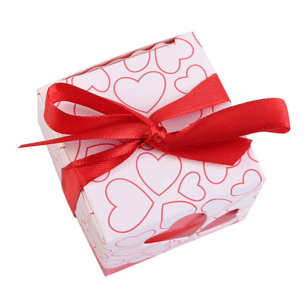 Bonbons Boîte 50 Pcs Forme Carrée De Mariage De Fête danniversaire Faveur De Chocolat Bonbons Boîtes-Cadeaux avec Ruban Rouge 