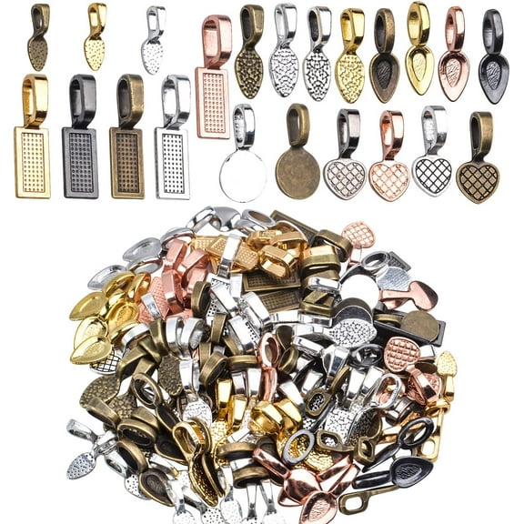 Pendant Connector,120 Pieces Tibetan Style Alloy Glue-on Flat Pad Bails Shovel Shape Pendants Charms Connector Hanger for Jewelry Making,6 Styles in 5 Colors
