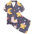 thumbnail image 4 of Girls Cute Printed Short Sleeve Button Up Pajama Set with Comfy Shorts for Home Wear, 4 of 5