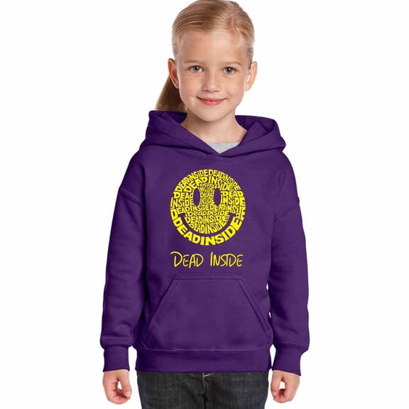 LA Pop Art Girl's Word Art Hooded Sweatshirt - Dead Inside Smile