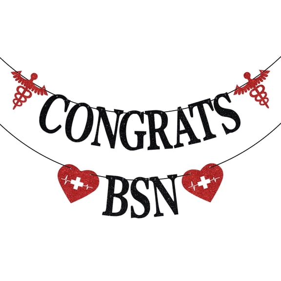 Congrats BSN Banner, BSN Graduation Decorations, 2025 Nurse BSN RN Garland Decor, Medical Nursing School Graduation Party Decorations, Black and Red Glitter