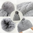thumbnail image 4 of Hadanceo Women Fall Winter Hat Thickened Knitted Soft Elastic Warm Anti-slip Ear Protection Plush Ball Decor Twisted Pattern Outdoor Cap, 4 of 11
