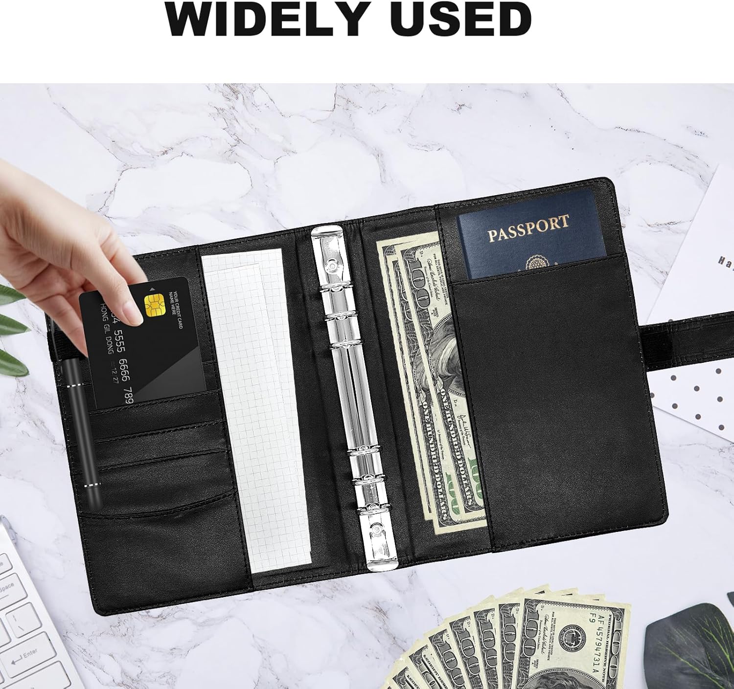 MetalM - A5 Binder 6 Ring,Mini Photocard Binder for A5 Filler Paper, Loose Leaf Personal Planner with Magnetic Buckle Closure(Black)