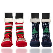 Ltrototea Winter Warm Fuzzy Socks for Women 2 Pcs Christmas Tree Elk Red And Blue Socks Size 9-11 inch