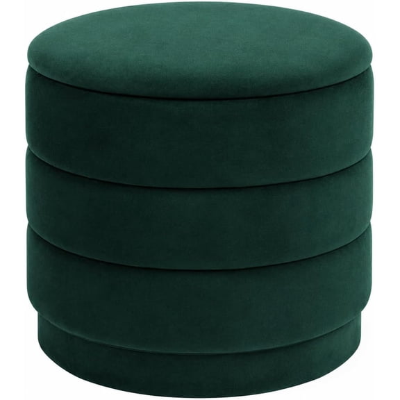 15.4" Round Velvet Storage Ottoman with Reversible Lid, Upholstered Circular Ottoman Footrest with Hidden Storage, Foldable Padded Footstool for Dorm Living Room & Bedroom, Bottle Green