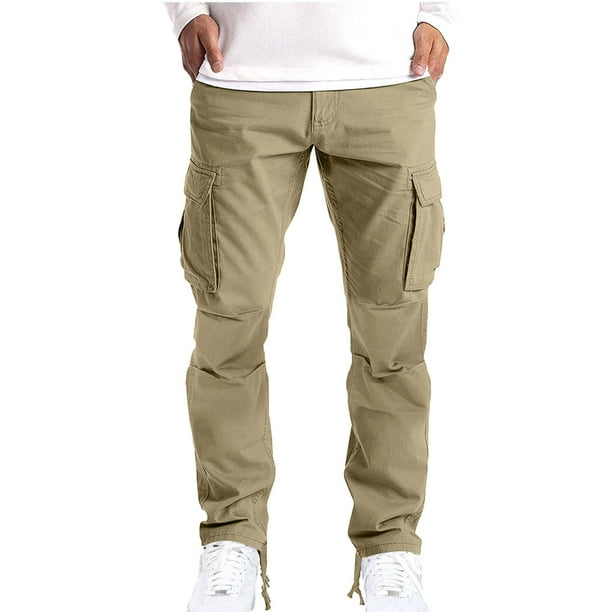 Dvkptbk Men's Cargo Pants Outdoor Athletic Pants Solid Color Causal Long  Pants Fashion Semi-Elastic Waist Button Zipper Pockets Straight Leg Work
