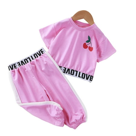 

LYMAYTER 1-10 Y Toddler Baby Girl Summer Clothes 2 PCS Set Summer Fashion High Waisted Short Sleeve Long Pants Set
