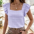 thumbnail image 2 of SHITINN Athletic Tops for Women 3d Print Tops for Women Women's Square Neck Ruffled Sleeve Top Solid Pleated Summer Flowy Blouse Shirt Tank Dressy Casual, 2 of 5