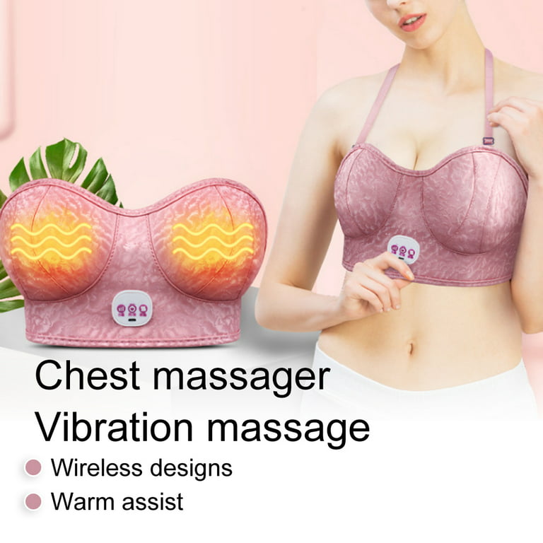 Breast Massager, No Steel Wra Breast Massage Machine, Heating Function  Wireless 3 Gears Pink Vibration Massage For Heat Assist 