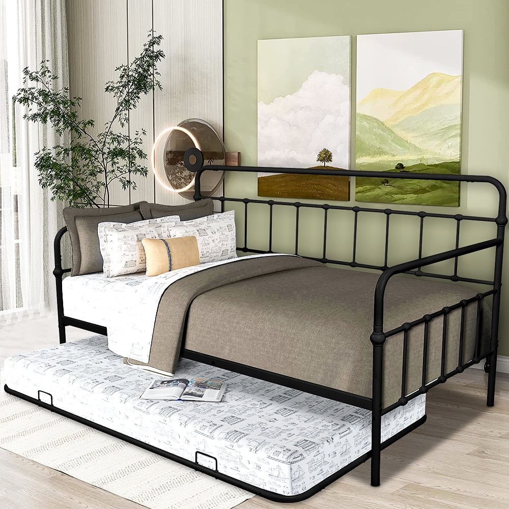 Black Daybed with Trundle Bed Twin Size, SEGMART Metal Trundle Bed