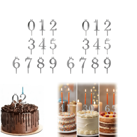 Reusable Number Birthday Candle Holder Set,2026 Digital Birthday Cake Candle Holder Set, Silver Digital Style Candles Holders for Party Cakes (2set)